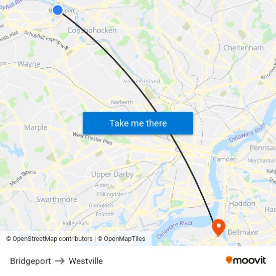 Bridgeport to Westville map