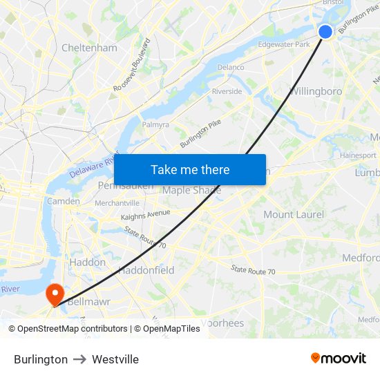 Burlington to Westville map