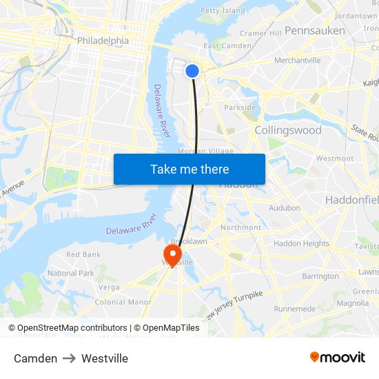 Camden to Westville map