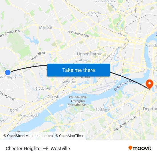 Chester Heights to Westville map