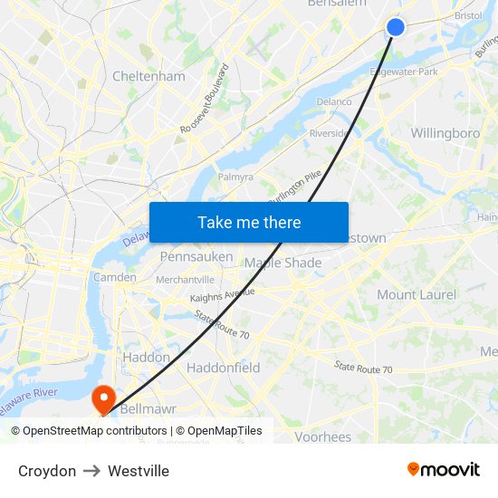 Croydon to Westville map