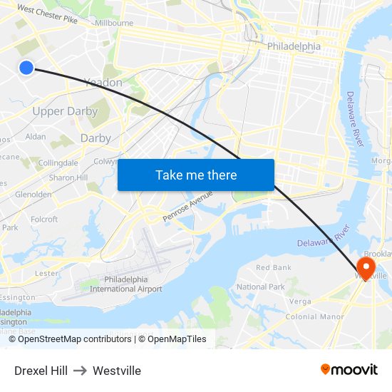 Drexel Hill to Westville map