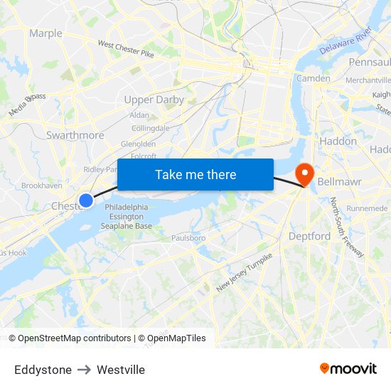 Eddystone to Westville map