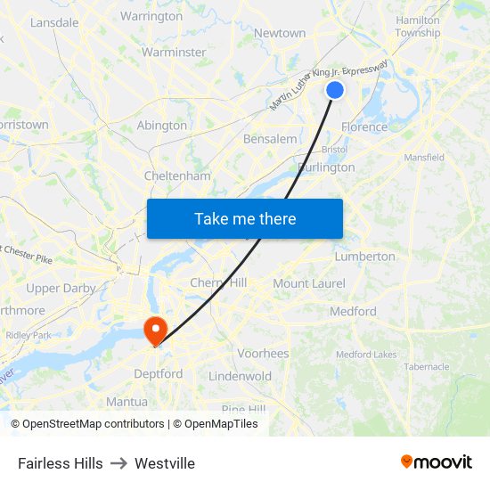 Fairless Hills to Westville map