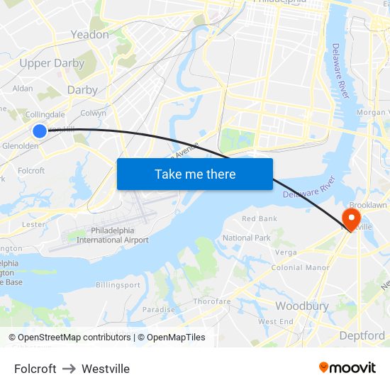 Folcroft to Westville map