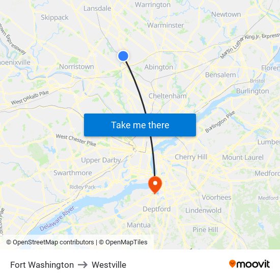 Fort Washington to Westville map