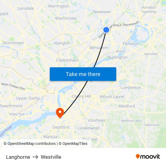 Langhorne to Westville map