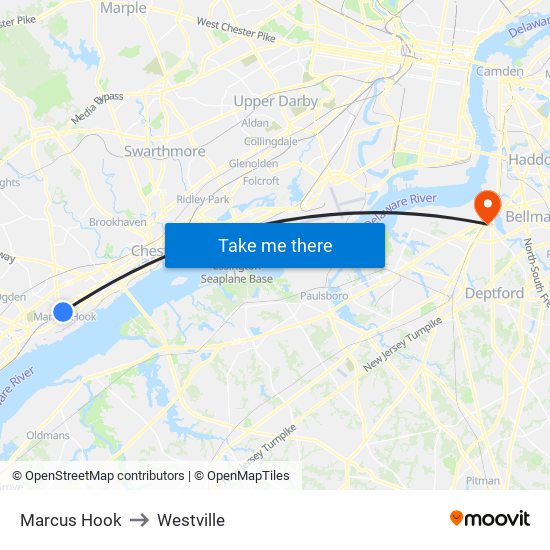 Marcus Hook to Westville map