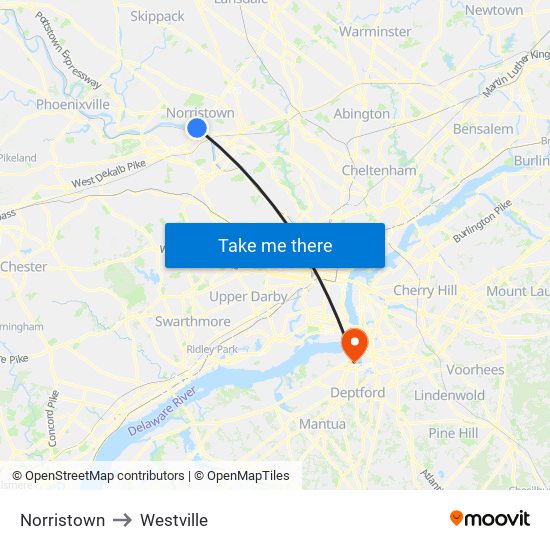 Norristown to Westville map