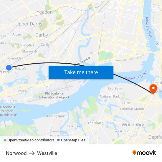 Norwood to Westville map