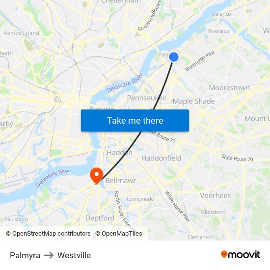 Palmyra to Westville map