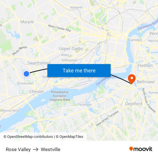 Rose Valley to Westville map