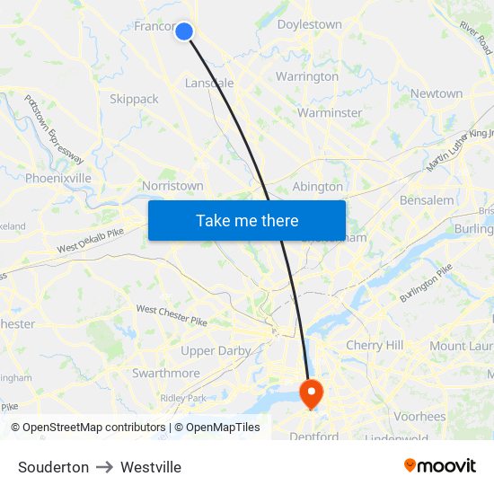 Souderton to Westville map