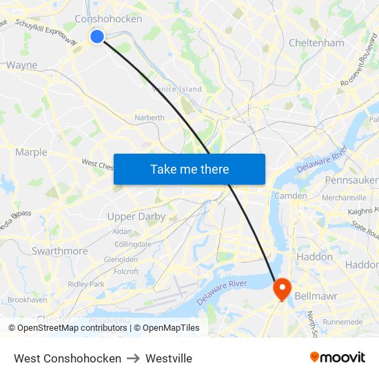 West Conshohocken to Westville map