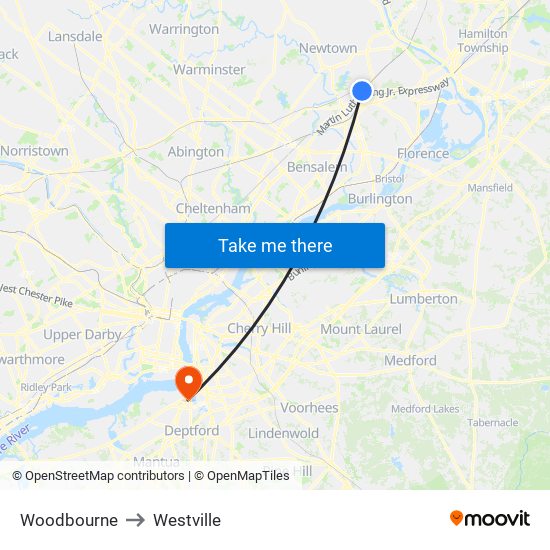 Woodbourne to Westville map