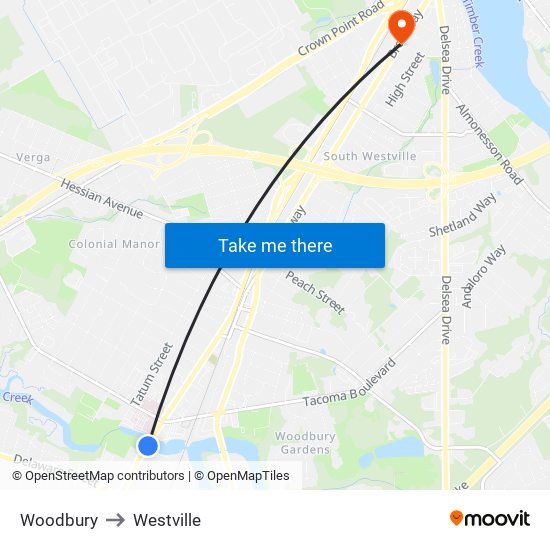 Woodbury to Westville map
