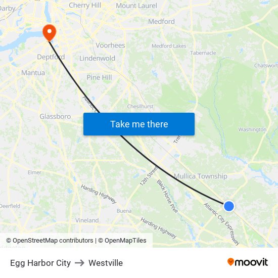 Egg Harbor City to Westville map