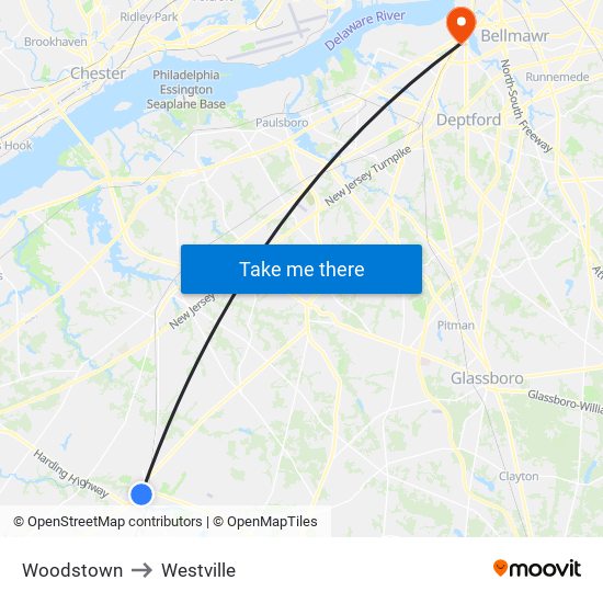 Woodstown to Westville map