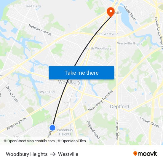 Woodbury Heights to Westville map