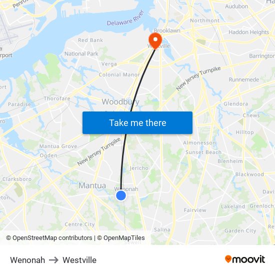 Wenonah to Westville map