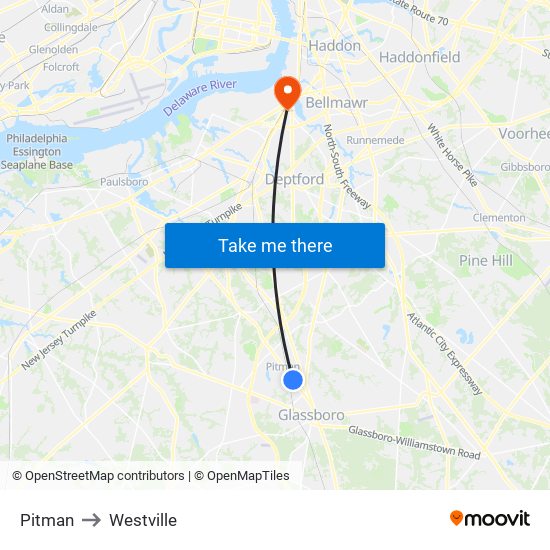 Pitman to Westville map