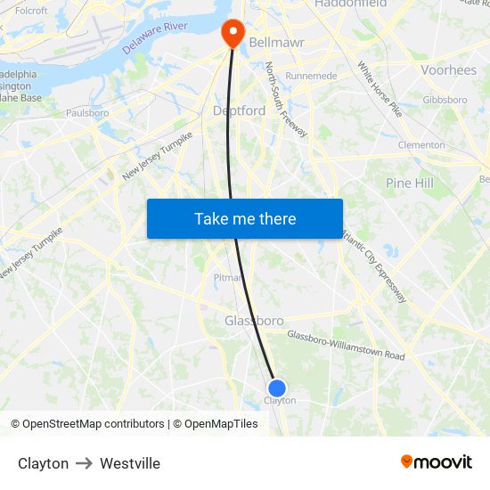 Clayton to Westville map