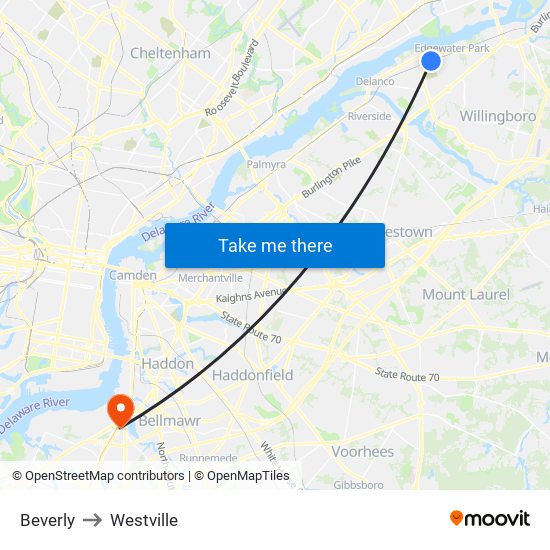 Beverly to Westville map