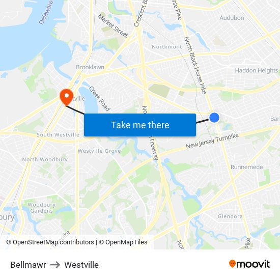 Bellmawr to Westville map