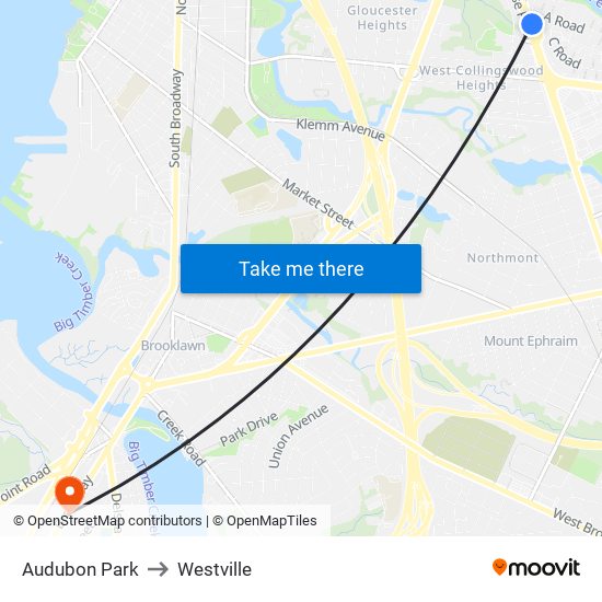 Audubon Park to Westville map