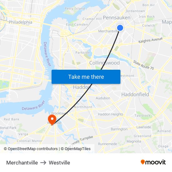 Merchantville to Westville map