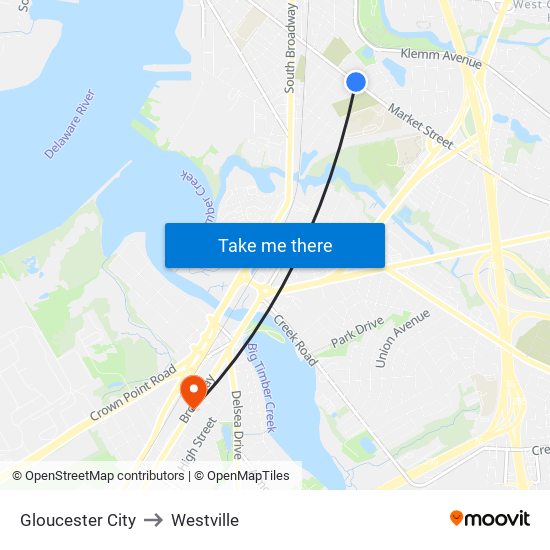 Gloucester City to Westville map