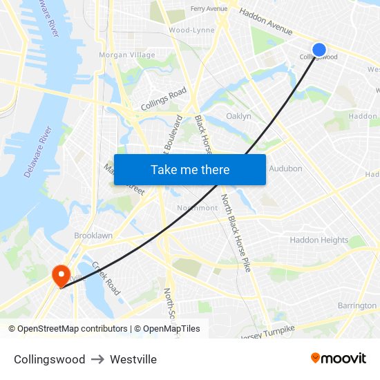 Collingswood to Westville map