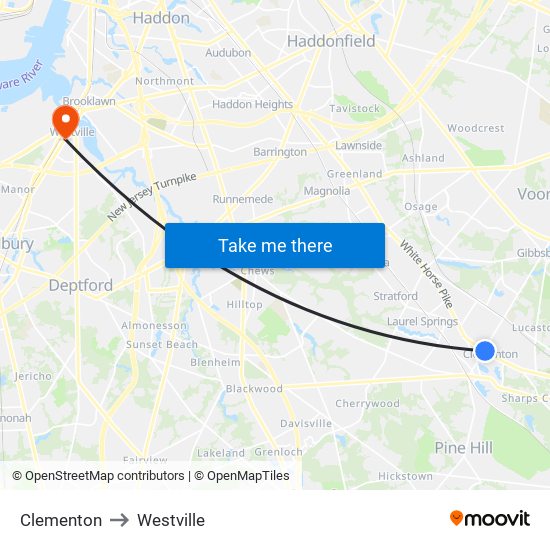 Clementon to Westville map