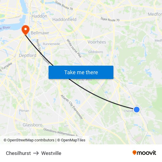 Chesilhurst to Westville map