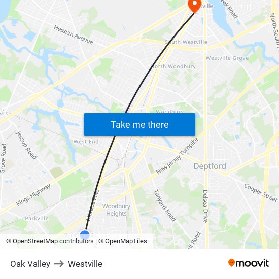 Oak Valley to Westville map