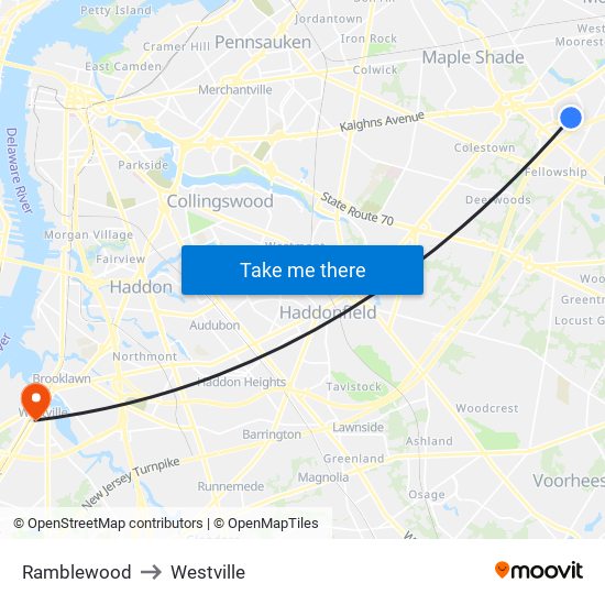 Ramblewood to Westville map