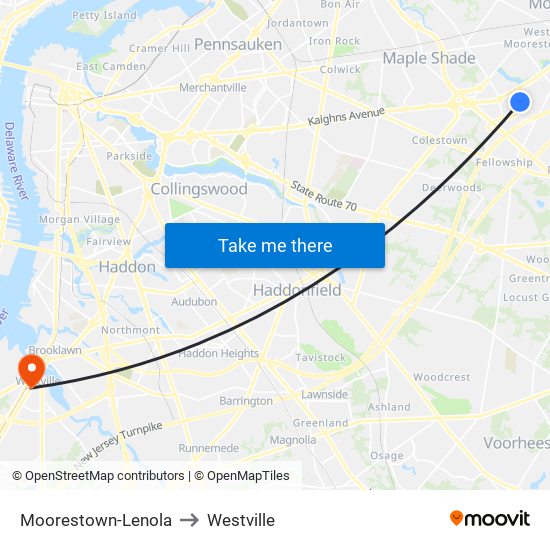 Moorestown-Lenola to Westville map