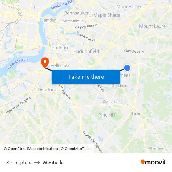 Springdale to Westville map