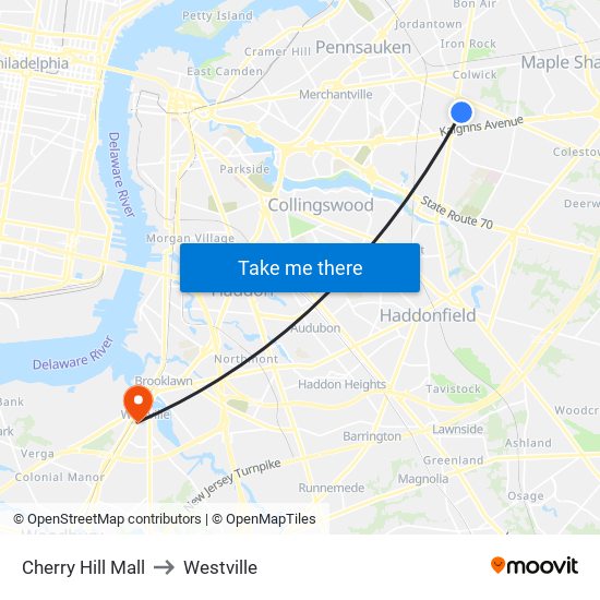 Cherry Hill Mall to Westville map
