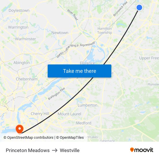 Princeton Meadows to Westville map
