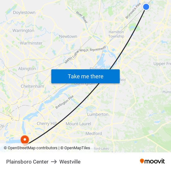 Plainsboro Center to Westville map