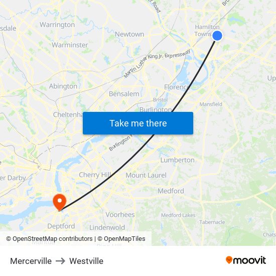 Mercerville to Westville map