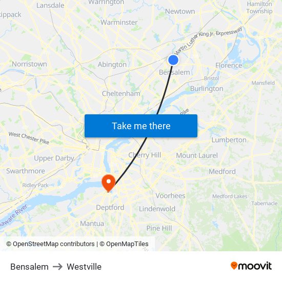 Bensalem to Westville map