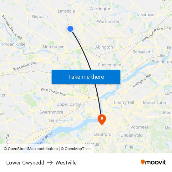 Lower Gwynedd to Westville map