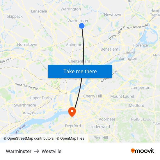 Warminster to Westville map