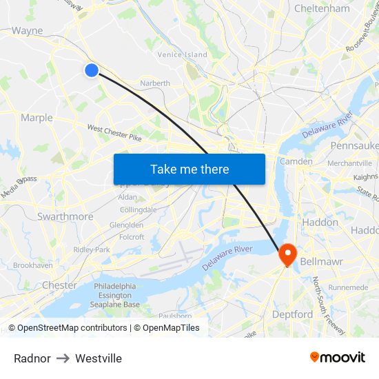 Radnor to Westville map