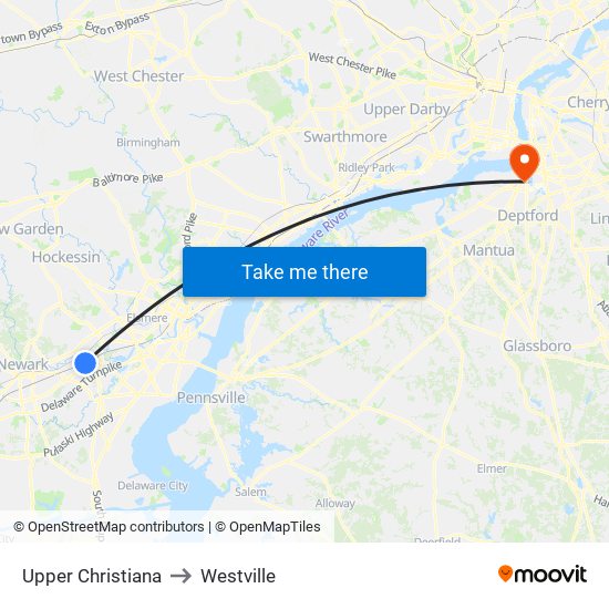 Upper Christiana to Westville map