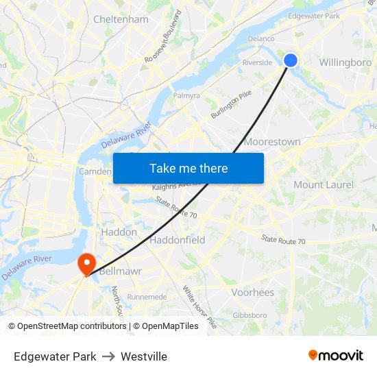 Edgewater Park to Westville map