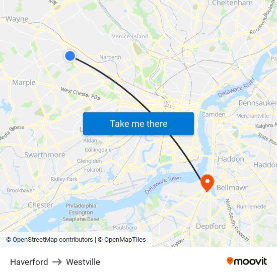 Haverford to Westville map
