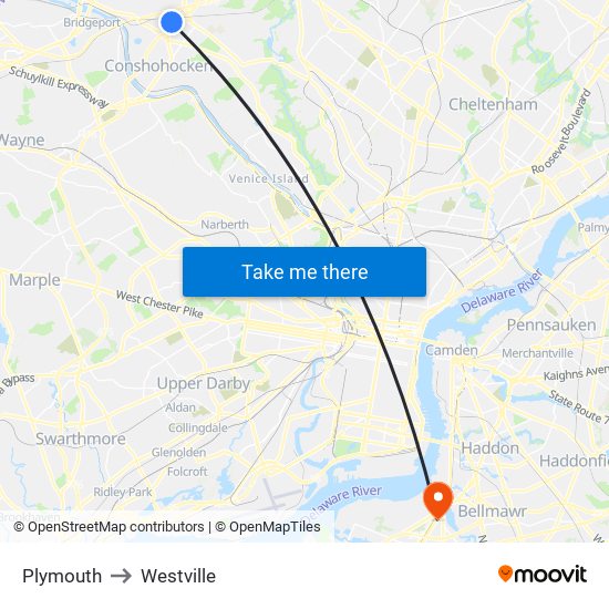 Plymouth to Westville map